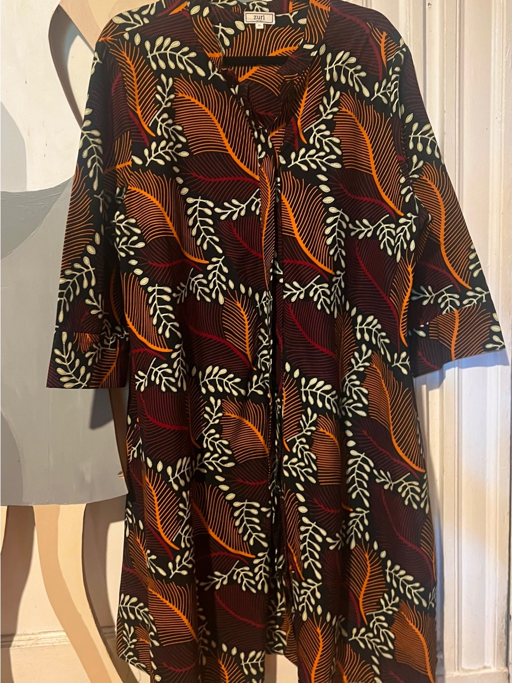 Zuri Black Dress with Orange & Cream Print - XL